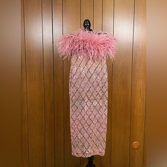 Bronx and Banco Coco x Afiya Feathered Sequin Midi-Dress size XS - Picture 5 of 13